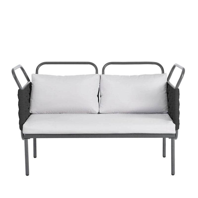 5-Piece Modern Patio Sectional Sofa Set with Glass Table and Cushions