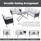 5-Piece Modern Patio Sectional Sofa Set with Glass Table and Cushions
