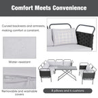 5-Piece Modern Patio Sectional Sofa Set with Glass Table and Cushions