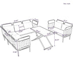 5-Piece Modern Patio Sectional Sofa Set with Glass Table and Cushions