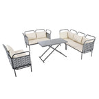 5-Piece Modern Patio Sectional Sofa Set with Glass Table and Cushions