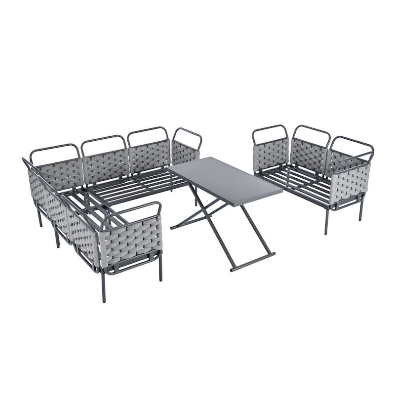 5-Piece Modern Patio Sectional Sofa Set with Glass Table and Cushions
