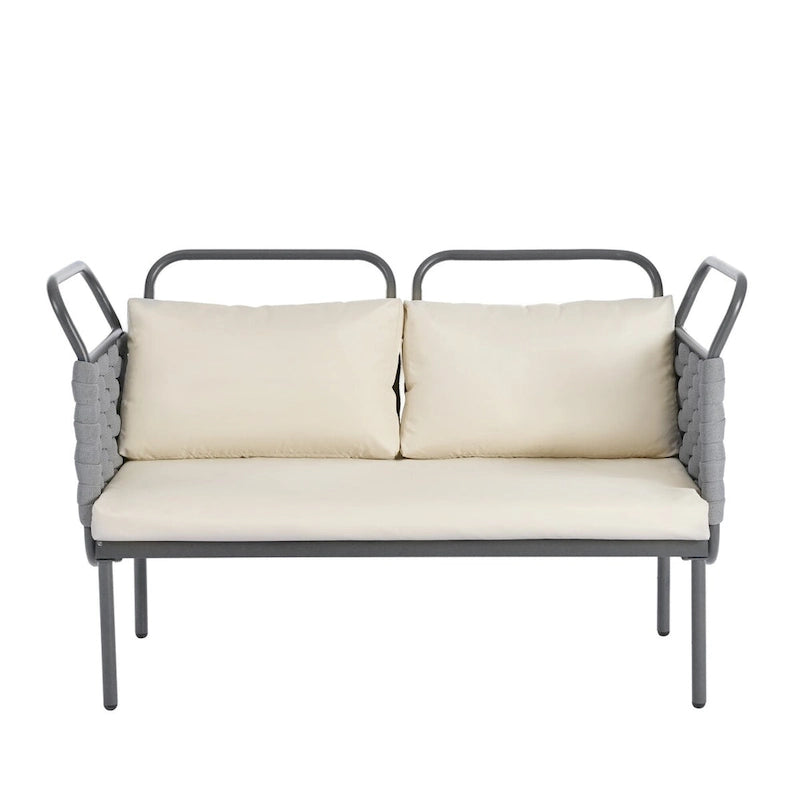 5-Piece Modern Patio Sectional Sofa Set with Glass Table and Cushions