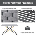 5-Piece Modern Patio Sectional Sofa Set with Glass Table and Cushions