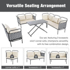 5-Piece Modern Patio Sectional Sofa Set with Glass Table and Cushions