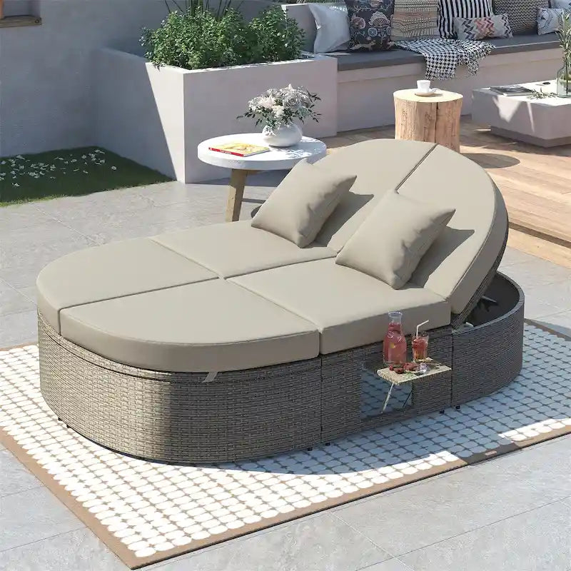 Outdoor Sun Bed Patio 2-Person Daybed with Cushions and Pillows