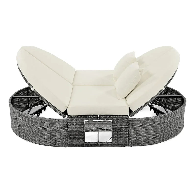 Outdoor Sun Bed Patio 2-Person Daybed with Cushions and Pillows