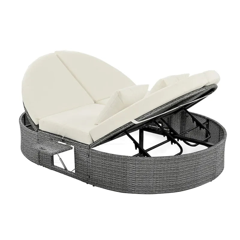Outdoor Sun Bed Patio 2-Person Daybed with Cushions and Pillows