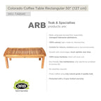 Teak Coffee Table Colorado - Rectangular 50 x 24 (125 x 60 cm)