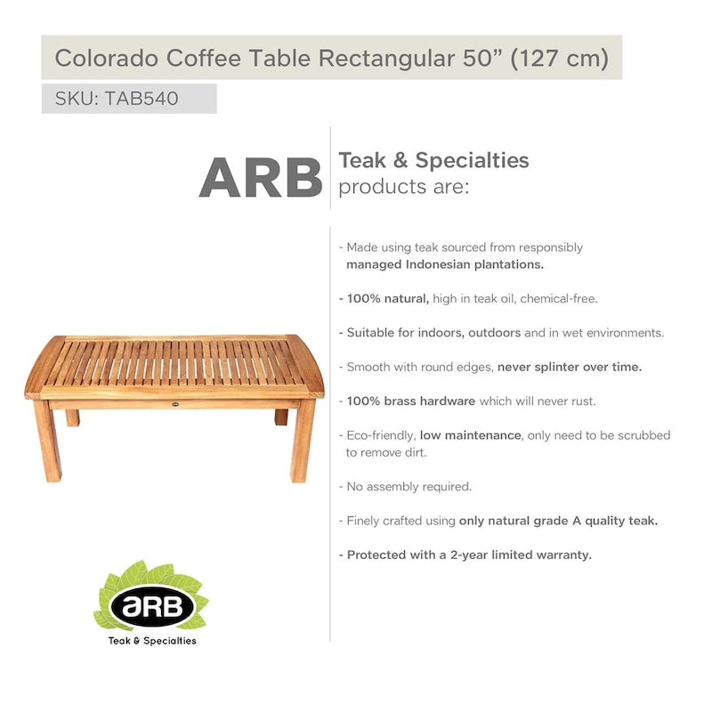 Teak Coffee Table Colorado - Rectangular 50 x 24 (125 x 60 cm)