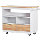 Rolling Kitchen Island with Storage, Two-sided Kitchen island Cart on Wheels with Wood Top, Wine and Spice Rack
