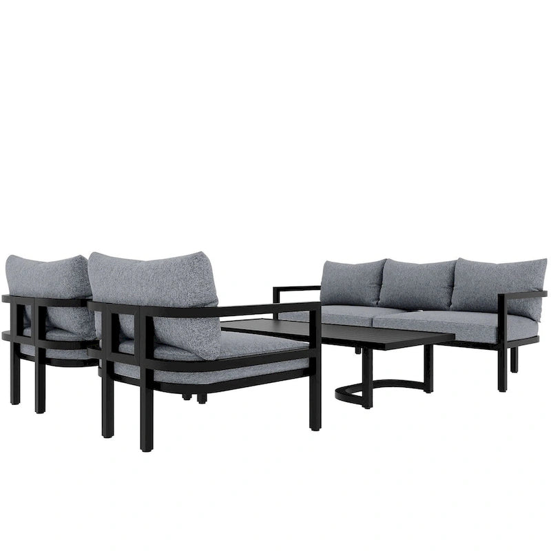 4-Piece Multi-person Outdoor Steel Sofa Set, Waterproof, Anti-rust and Anti-uv