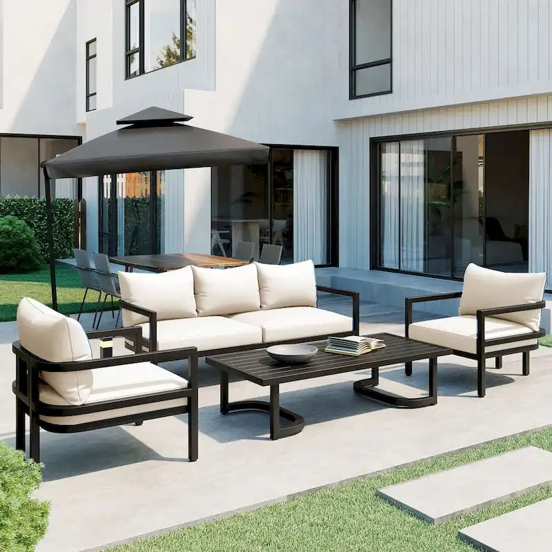 4-Piece Multi-person Outdoor Steel Sofa Set, Waterproof, Anti-rust and Anti-uv