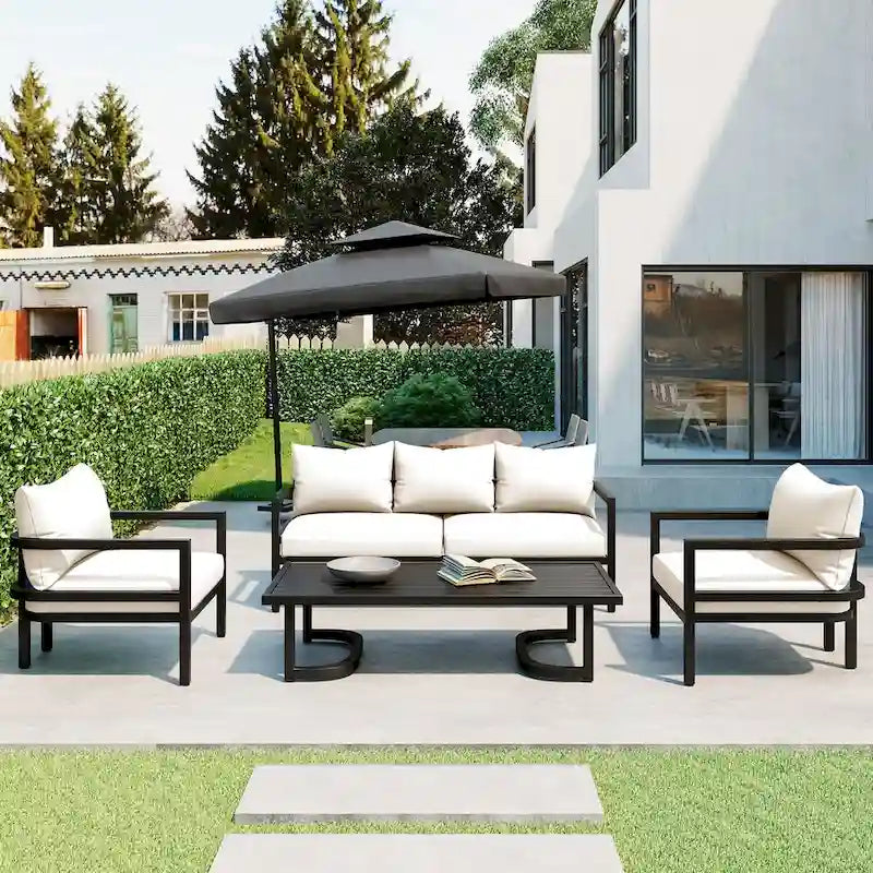 4-Piece Multi-person Outdoor Steel Sofa Set, Waterproof, Anti-rust and Anti-uv