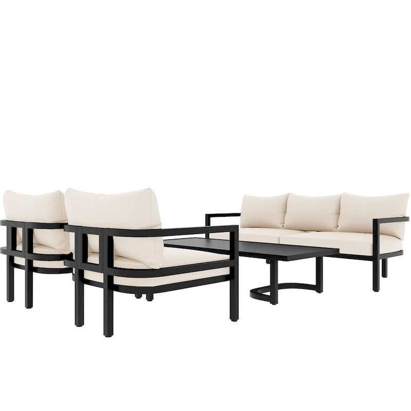 4-Piece Multi-person Outdoor Steel Sofa Set, Waterproof, Anti-rust and Anti-uv