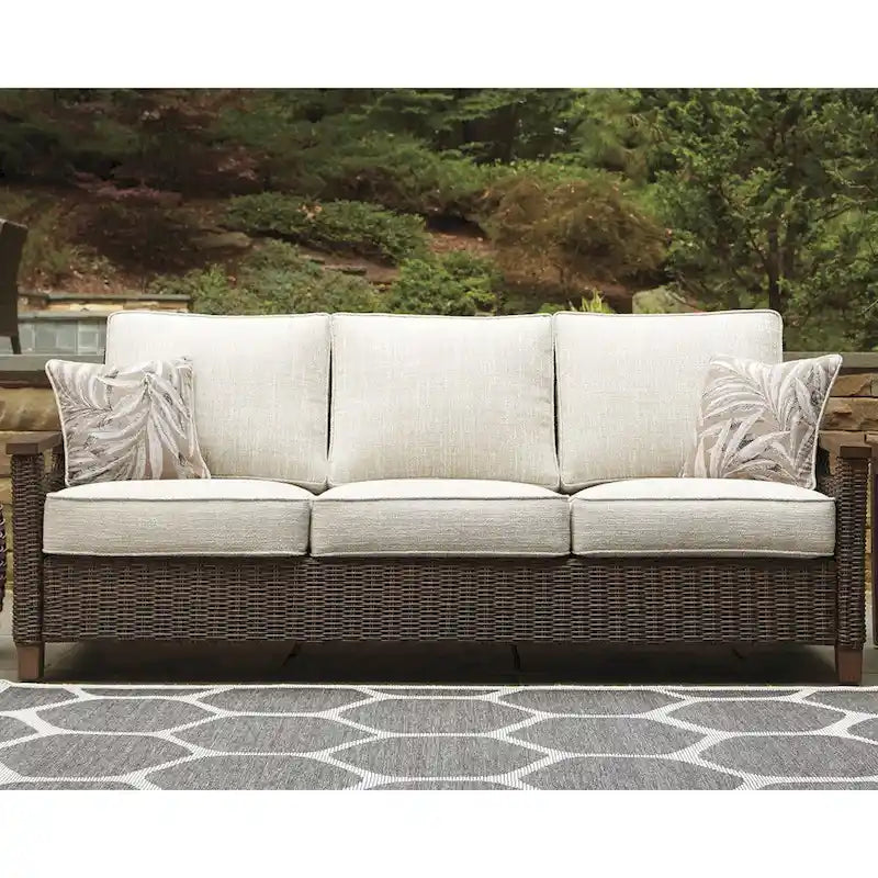 Signature Design by Ashley Paradise Trail Medium Brown/Beige 3-Piece Outdoor Seating Package - 84W x 34D x 37H