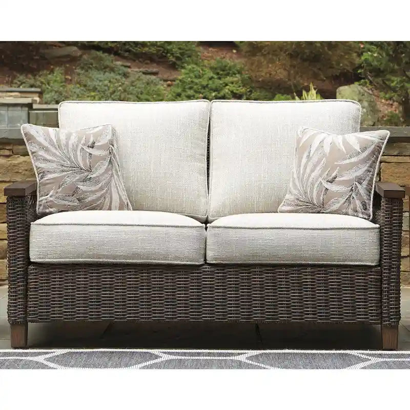 Signature Design by Ashley Paradise Trail Medium Brown/Beige 3-Piece Outdoor Seating Package - 84W x 34D x 37H