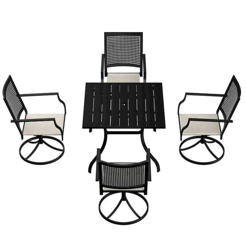 5 Piece Steel Frame Patio Dining Set, Swivel Dining Chair