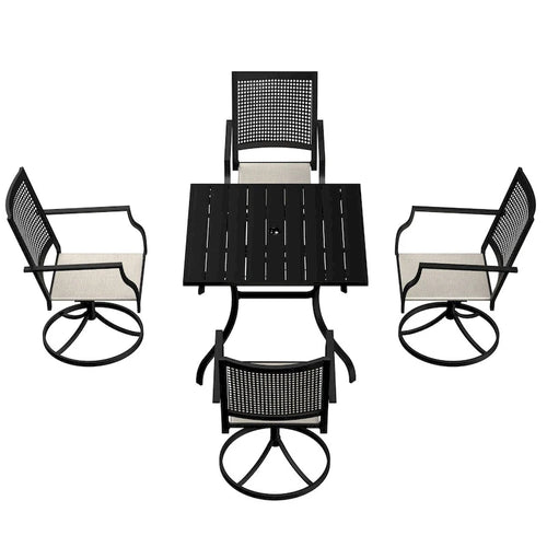 5 Piece Steel Frame Patio Dining Set, Swivel Dining Chair