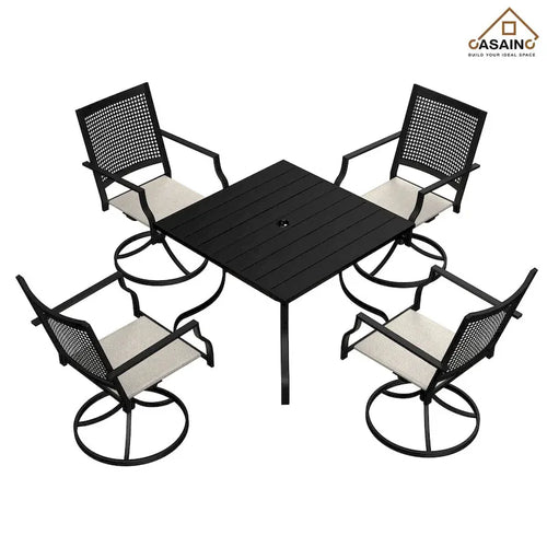 5 Piece Steel Frame Patio Dining Set, Swivel Dining Chair