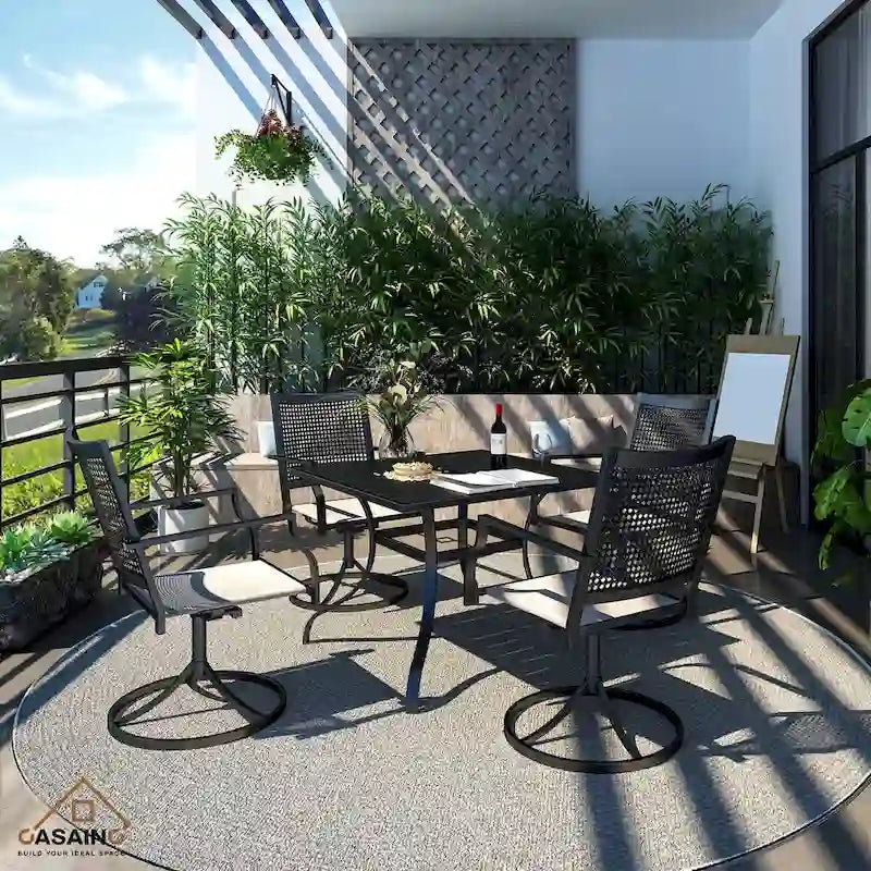 5 Piece Steel Frame Patio Dining Set, Swivel Dining Chair