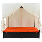 Outdoor Patio Wicker Sunbed Daybed with Cushions, Adjustable Seats