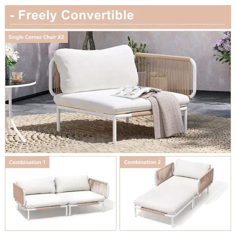 Outdoor Loveseat Composed of Two Chairs, Customizable Set by Combining Multiple Chairs - Combined by 2 corner chairs
