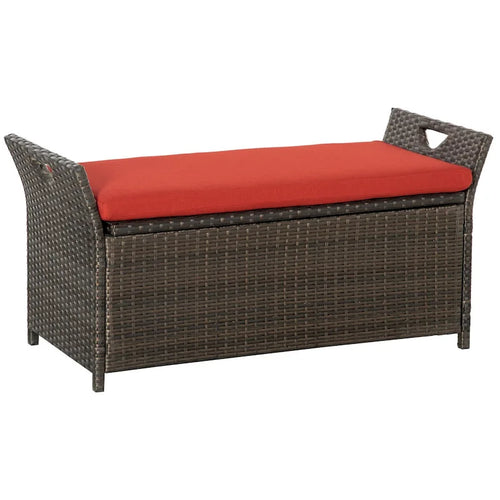27 Gallon 2-In-1 Patio Wicker Storage Bench with Handles and Cushion