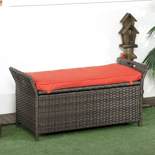 27 Gallon 2-In-1 Patio Wicker Storage Bench with Handles and Cushion