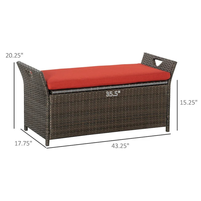 27 Gallon 2-In-1 Patio Wicker Storage Bench with Handles and Cushion