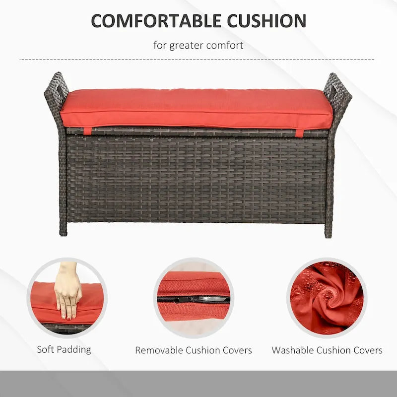 27 Gallon 2-In-1 Patio Wicker Storage Bench with Handles and Cushion