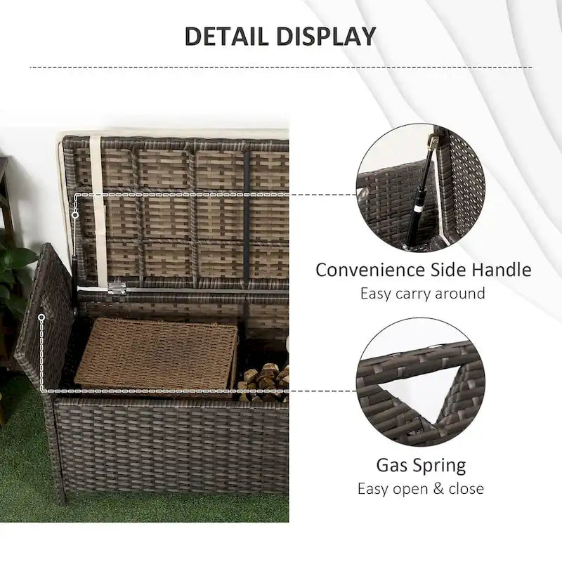 27 Gallon 2-In-1 Patio Wicker Storage Bench with Handles and Cushion