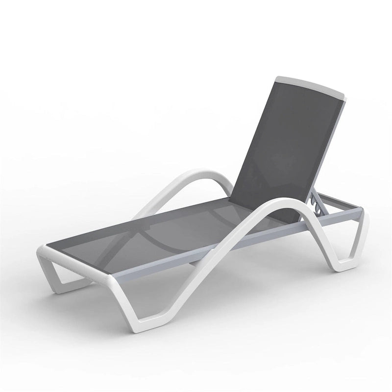 5 Adjustable Aluminum Textilene Outdoor Chaise Lounge Chair in Brown Set 1 - N/A
