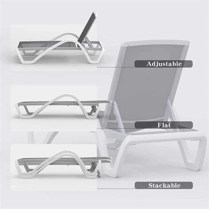 5 Adjustable Aluminum Textilene Outdoor Chaise Lounge Chair in Brown Set 1 - N/A