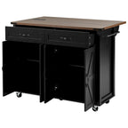 53.5 Farmhouse Kitchen Trolley with Power Outlet, Drop Leaf, Spice Rack, and Drawers, Mobile Cart on Wheels