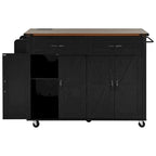 53.5 Farmhouse Kitchen Trolley with Power Outlet, Drop Leaf, Spice Rack, and Drawers, Mobile Cart on Wheels