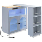 56.3 in. W Kitchen Island with Extended Table, LED Lights and Side 3 Open Shelves