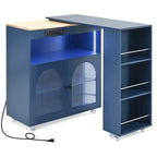 56.3 in. W Kitchen Island with Extended Table, LED Lights and Side 3 Open Shelves