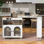 56.3 in. W Kitchen Island with Extended Table, LED Lights and Side 3 Open Shelves