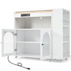 56.3 in. W Kitchen Island with Extended Table, LED Lights and Side 3 Open Shelves