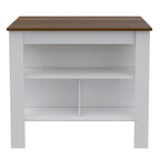 Open Kitchen Island,4 Legs, Three Shelves -White / Walnut