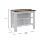 Open Kitchen Island,4 Legs, Three Shelves -White / Walnut