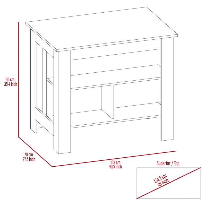 Open Kitchen Island,4 Legs, Three Shelves -White / Walnut