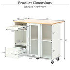 Kitchen Island with Drop Leaf,LED Light Cart on Wheels with 2 Fluted Glass Doors,Adjustable Shelf,2 Drawers,1 Flip Cabinet Door