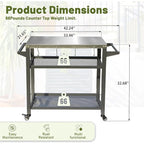 3-Shelf Outdoor Grill Cart with Wheels, Stainless Steel Tabletop