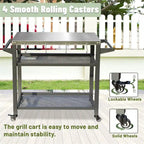 3-Shelf Outdoor Grill Cart with Wheels, Stainless Steel Tabletop