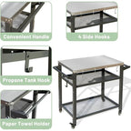 3-Shelf Outdoor Grill Cart with Wheels, Stainless Steel Tabletop