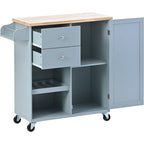 Rubberwood Kitchen Cart with Drop Leaf, Internal Storage Rack, Towel Holder, Spice Rack, and 2 drawers