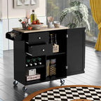 Rubberwood Kitchen Cart with Drop Leaf, Internal Storage Rack, Towel Holder, Spice Rack, and 2 drawers