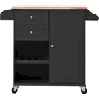 Rubberwood Kitchen Cart with Drop Leaf, Internal Storage Rack, Towel Holder, Spice Rack, and 2 drawers